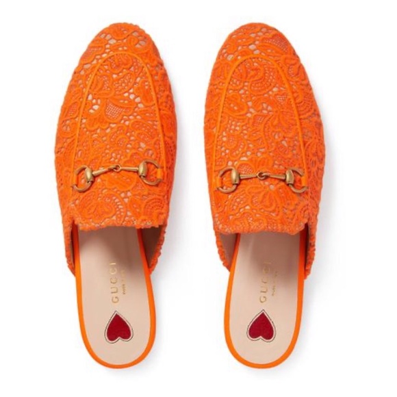 Gucci Orange Princeton floral lace backless loafer - Picture 10 of 15